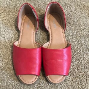 Red faux leather shoes